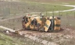 Kontrolden çıkan askeri araç devrildi