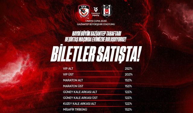 Gaziantep FK-Beşiktaş maçı biletleri satışta!
